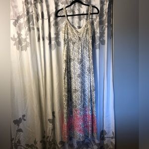 Taupe/Grey & White Lined Maxi Dress